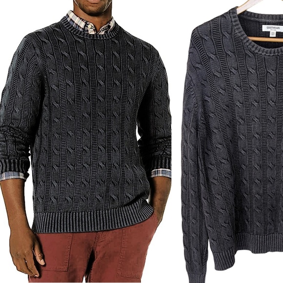 Goodthreads Other - Men's Grey Cotton Cable Stitch Crewneck Sweater